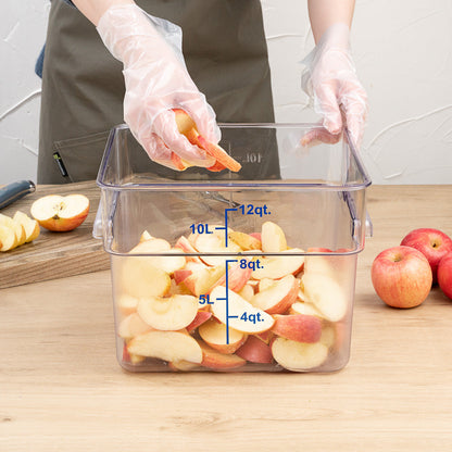 Met Lux 12 qt Square Clear Plastic Food Storage Container - with Blue Volume Markers - 11" x 11" x 8" - 10 count box