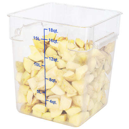 Met Lux 18 qt Square Clear Plastic Food Storage Container - with Blue Volume Markers - 11" x 11" x 12 1/2" - 1 count box