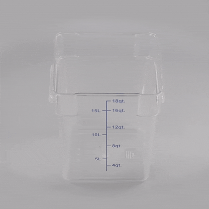 Met Lux 18 qt Square Clear Plastic Food Storage Container - with Blue Volume Markers - 11" x 11" x 12 1/2" - 1 count box