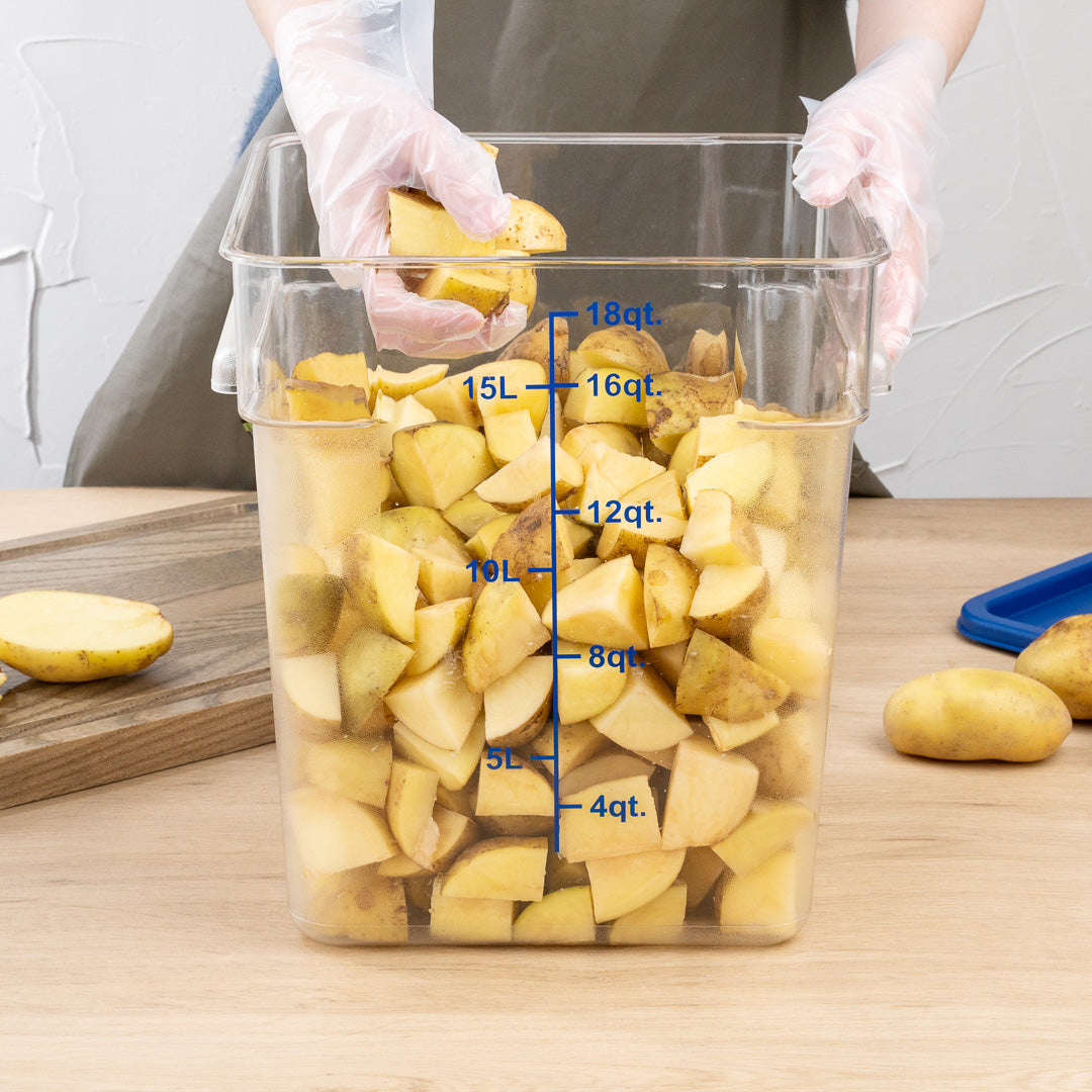 Met Lux 18 qt Square Clear Plastic Food Storage Container - with Blue Volume Markers - 11" x 11" x 12 1/2" - 1 count box