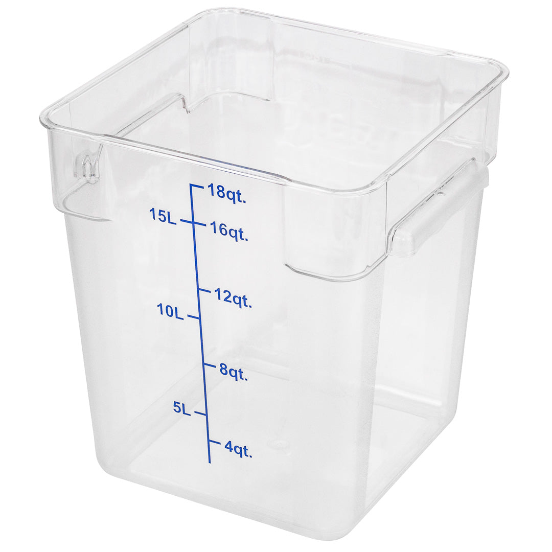 Met Lux 18 qt Square Clear Plastic Food Storage Container - with Blue Volume Markers - 11" x 11" x 12 1/2" - 10 count box
