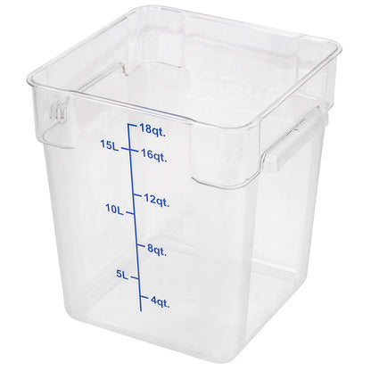Met Lux 18 qt Square Clear Plastic Food Storage Container - with Blue Volume Markers - 11" x 11" x 12 1/2" - 10 count box