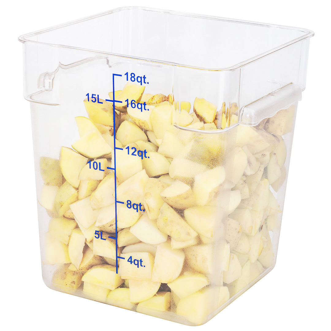 Met Lux 18 qt Square Clear Plastic Food Storage Container - with Blue Volume Markers - 11" x 11" x 12 1/2" - 10 count box