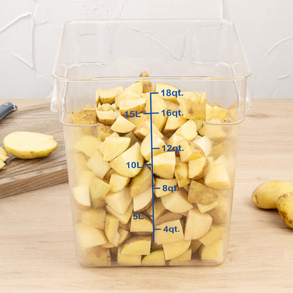 Met Lux 18 qt Square Clear Plastic Food Storage Container - with Blue Volume Markers - 11" x 11" x 12 1/2" - 10 count box
