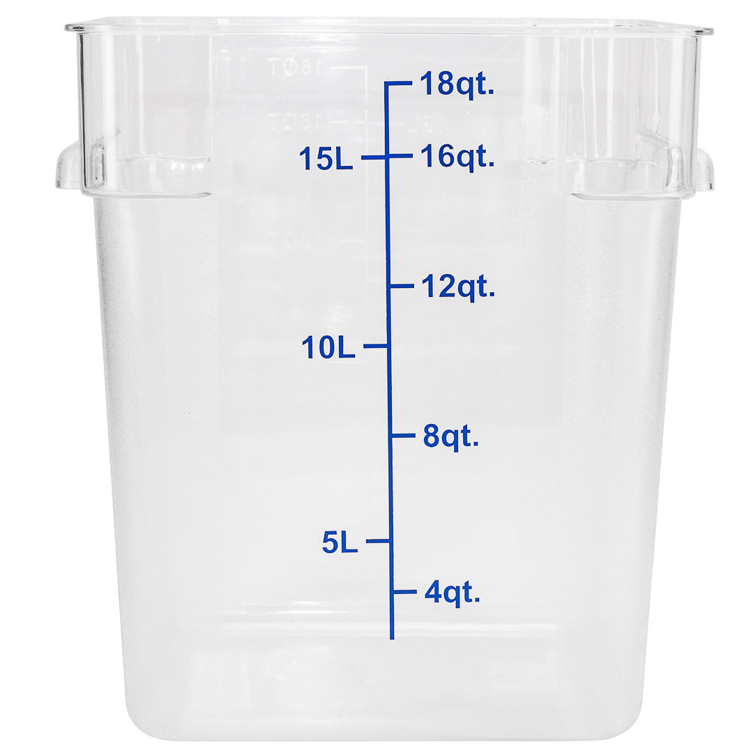Met Lux 18 qt Square Clear Plastic Food Storage Container - with Blue Volume Markers - 11" x 11" x 12 1/2" - 10 count box