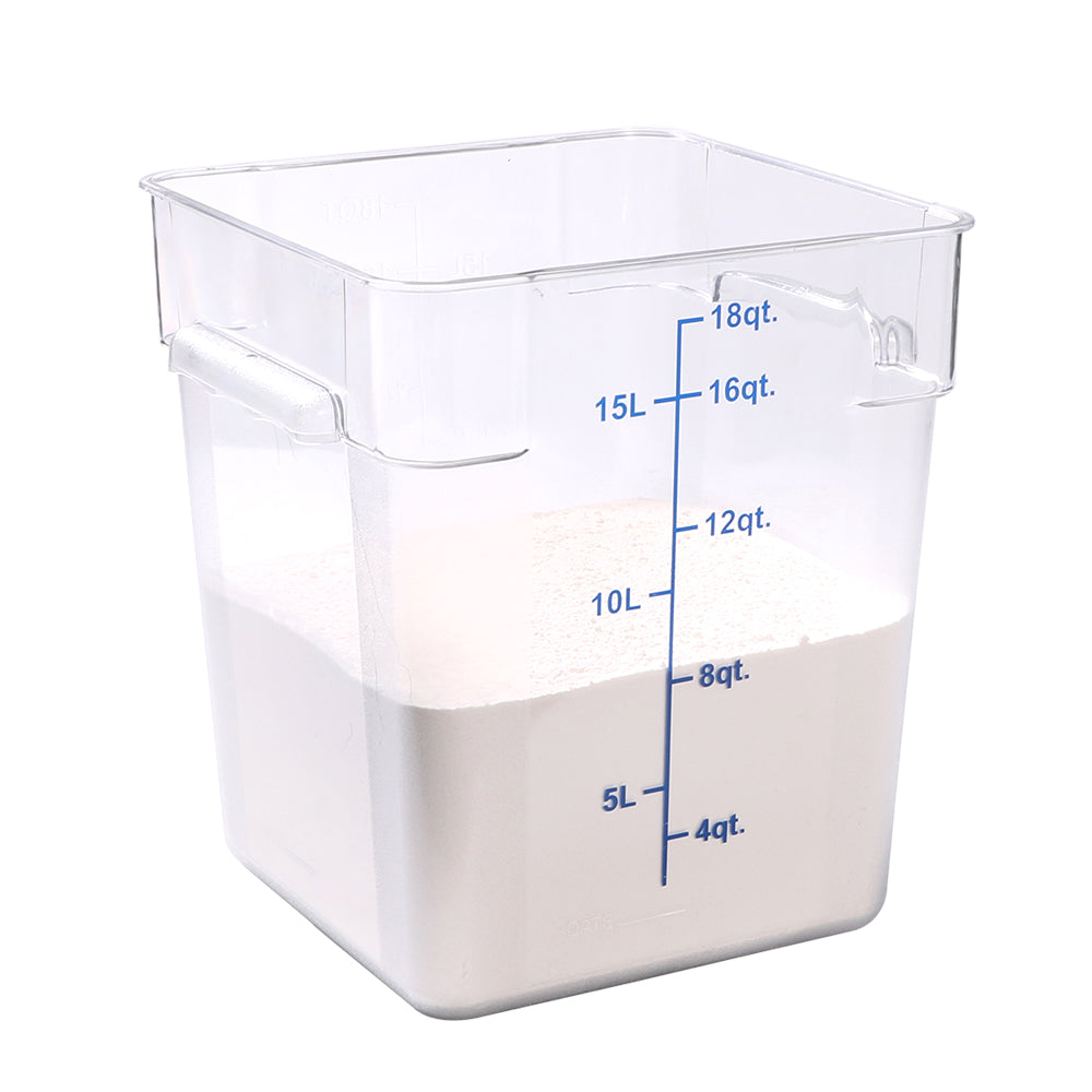 Met Lux 18 qt Square Clear Plastic Food Storage Container - with Blue Volume Markers - 11" x 11" x 12 1/2" - 10 count box