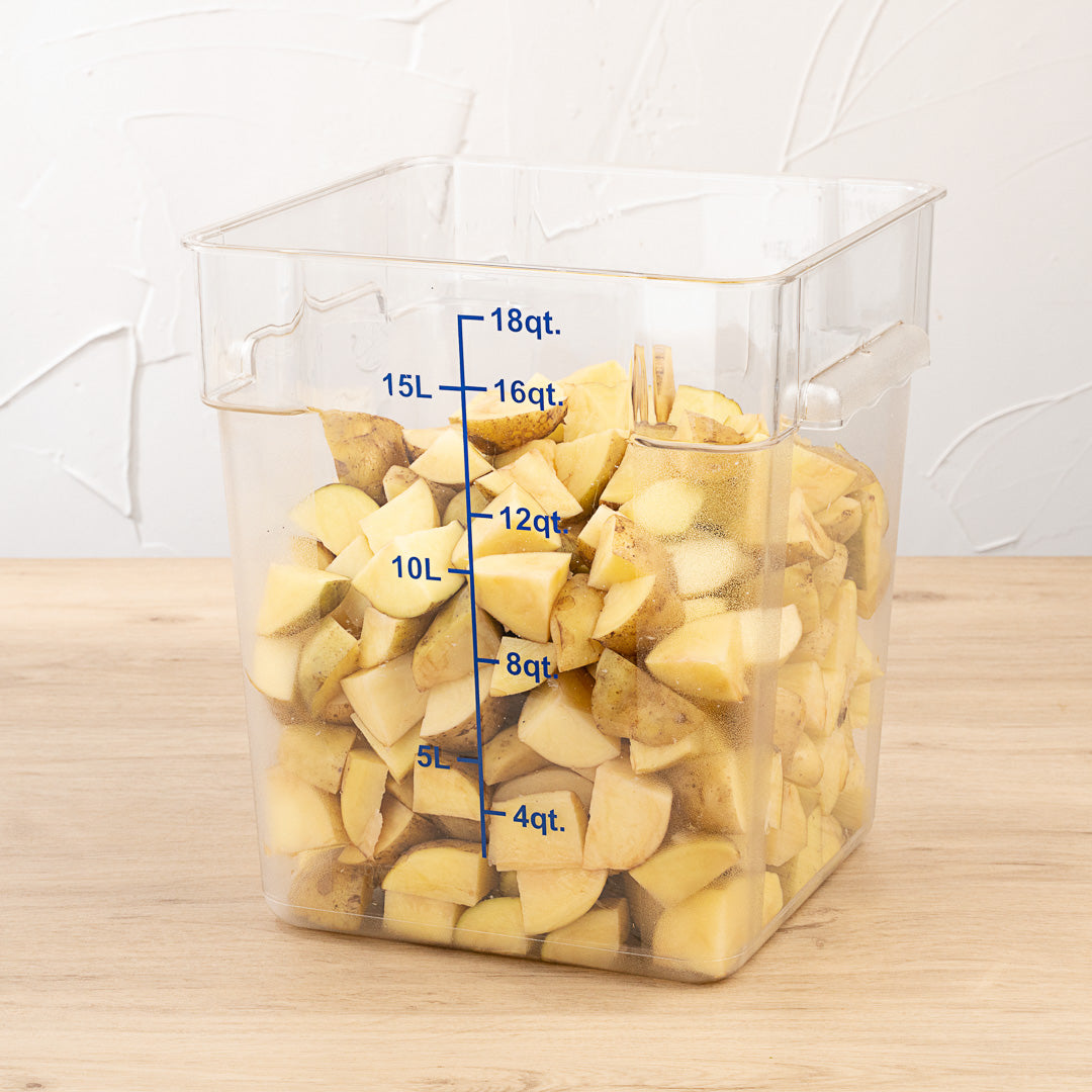 Met Lux 18 qt Square Clear Plastic Food Storage Container - with Blue Volume Markers - 11" x 11" x 12 1/2" - 10 count box
