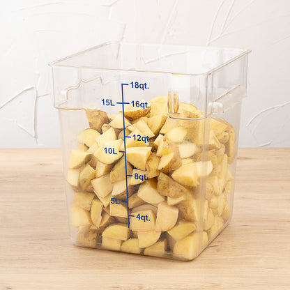 Met Lux 18 qt Square Clear Plastic Food Storage Container - with Blue Volume Markers - 11" x 11" x 12 1/2" - 10 count box