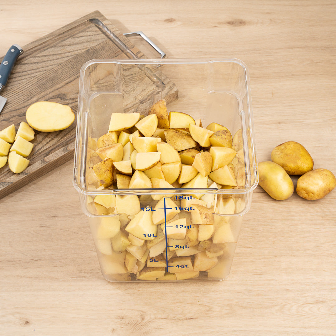 Met Lux 18 qt Square Clear Plastic Food Storage Container - with Blue Volume Markers - 11" x 11" x 12 1/2" - 10 count box