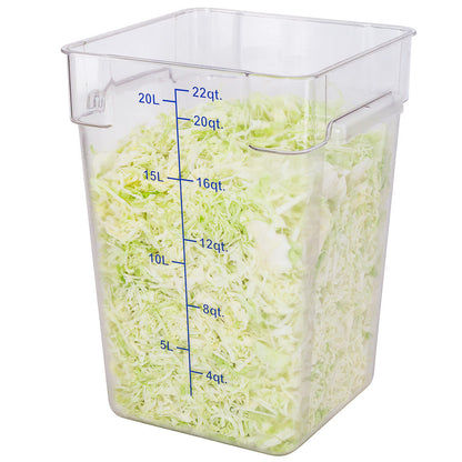 Met Lux 22 qt Square Clear Plastic Food Storage Container - with Blue Volume Markers - 11" x 11" x 15 3/4" - 1 count box