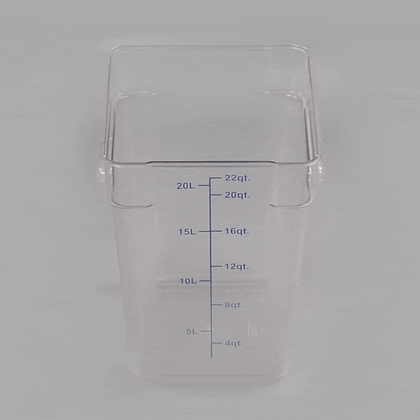 Met Lux 22 qt Square Clear Plastic Food Storage Container - with Blue Volume Markers - 11" x 11" x 15 3/4" - 1 count box