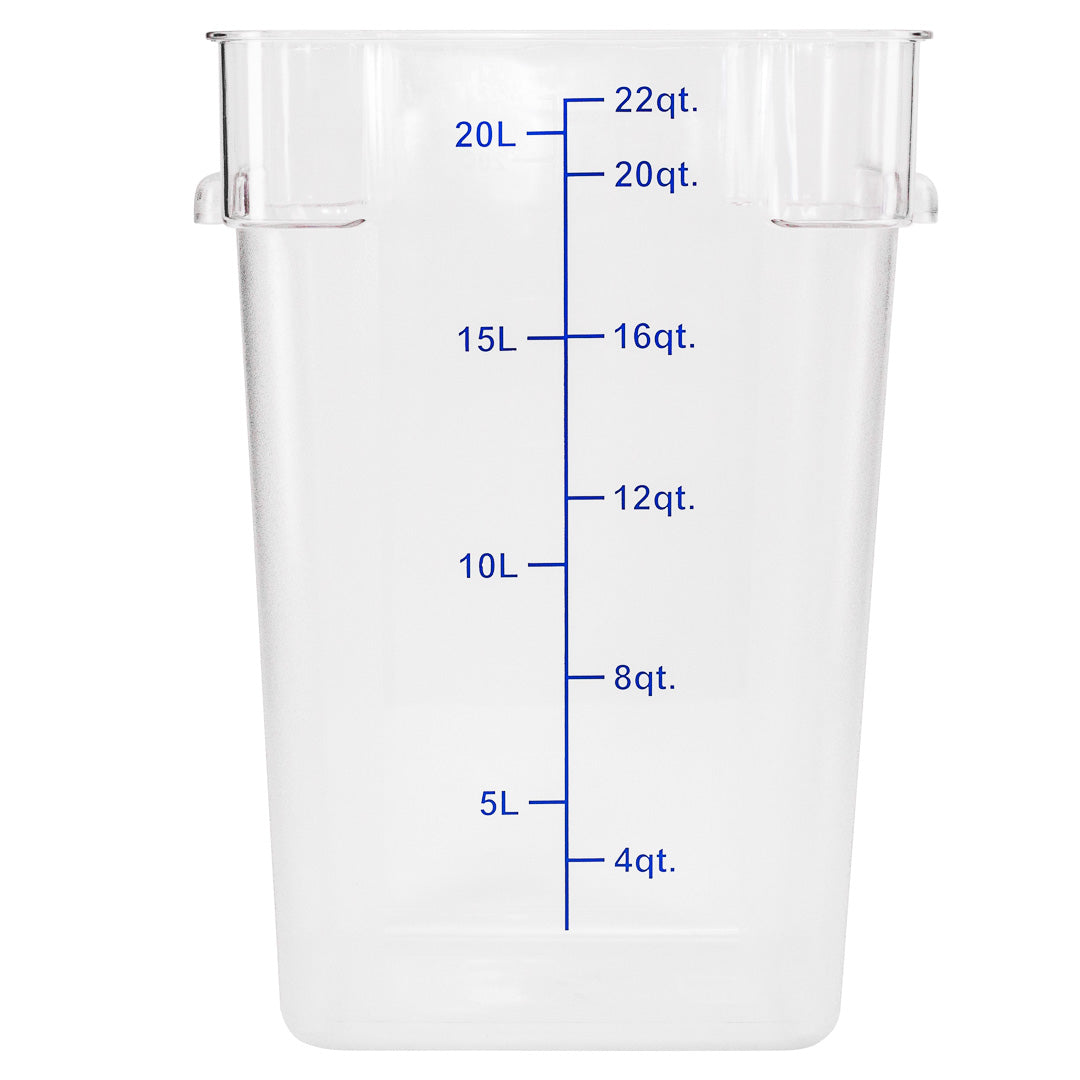 Met Lux 22 qt Square Clear Plastic Food Storage Container - with Blue Volume Markers - 11" x 11" x 15 3/4" - 1 count box