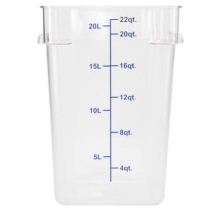 Met Lux 22 qt Square Clear Plastic Food Storage Container - with Blue Volume Markers - 11" x 11" x 15 3/4" - 1 count box