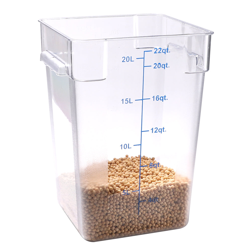 Met Lux 22 qt Square Clear Plastic Food Storage Container - with Blue Volume Markers - 11" x 11" x 15 3/4" - 1 count box