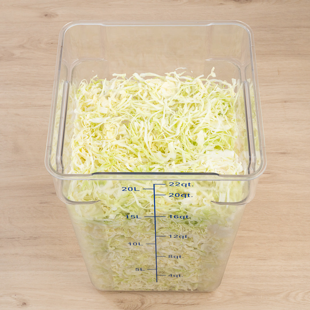 Met Lux 22 qt Square Clear Plastic Food Storage Container - with Blue Volume Markers - 11" x 11" x 15 3/4" - 1 count box