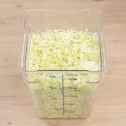 Met Lux 22 qt Square Clear Plastic Food Storage Container - with Blue Volume Markers - 11" x 11" x 15 3/4" - 1 count box