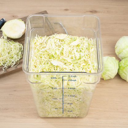 Met Lux 22 qt Square Clear Plastic Food Storage Container - with Blue Volume Markers - 11" x 11" x 15 3/4" - 1 count box