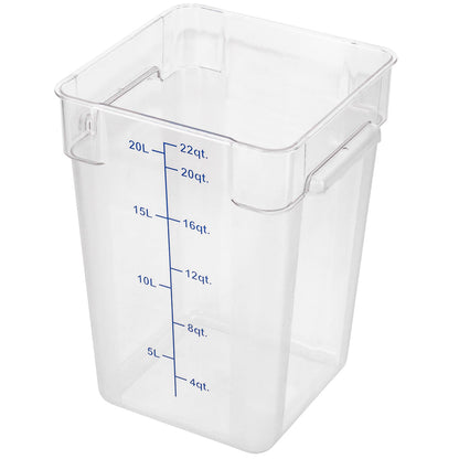 Met Lux 22 qt Square Clear Plastic Food Storage Container - with Blue Volume Markers - 11" x 11" x 15 3/4" - 10 count box