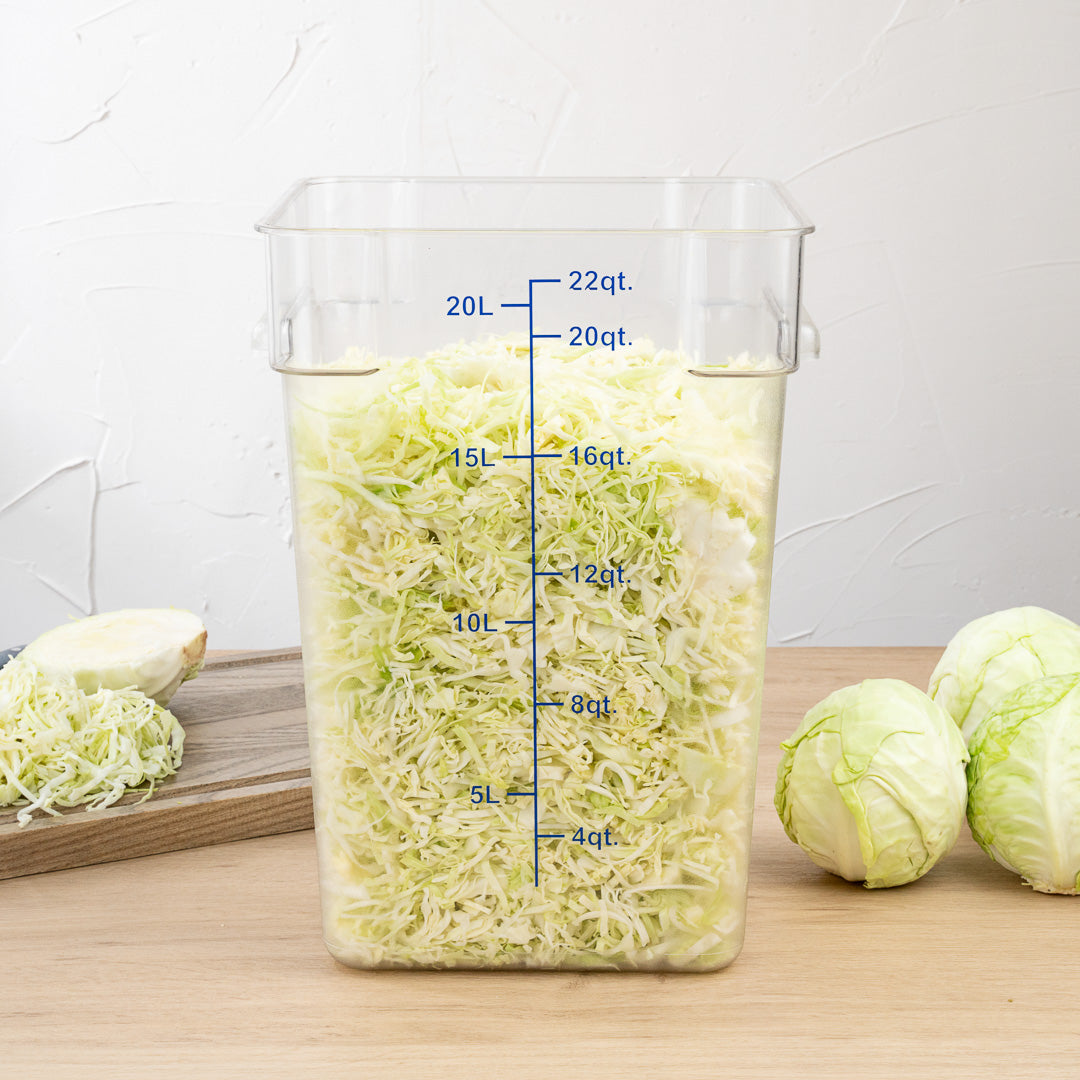 Met Lux 22 qt Square Clear Plastic Food Storage Container - with Blue Volume Markers - 11" x 11" x 15 3/4" - 10 count box