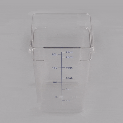 Met Lux 22 qt Square Clear Plastic Food Storage Container - with Blue Volume Markers - 11" x 11" x 15 3/4" - 10 count box