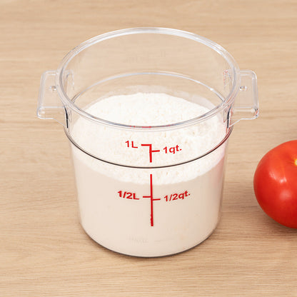 Met Lux 1 qt Round Clear Plastic Food Storage Container - with Red Volume Markers - 5" x 5" x 4 3/4" - 1 count box