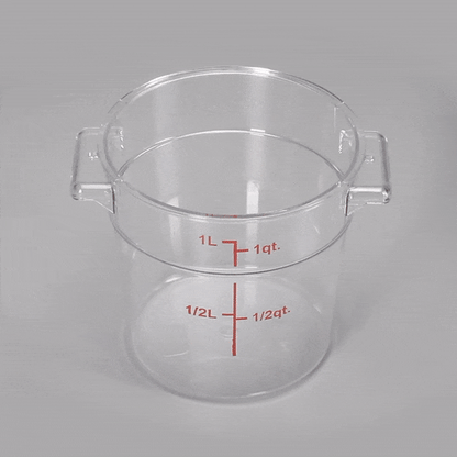 Met Lux 1 qt Round Clear Plastic Food Storage Container - with Red Volume Markers - 5" x 5" x 4 3/4" - 10 count box