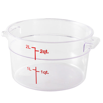 Met Lux 2 qt Round Clear Plastic Food Storage Container - with Red Volume Markers - 7" x 7" x 4 1/4" - 1 count box
