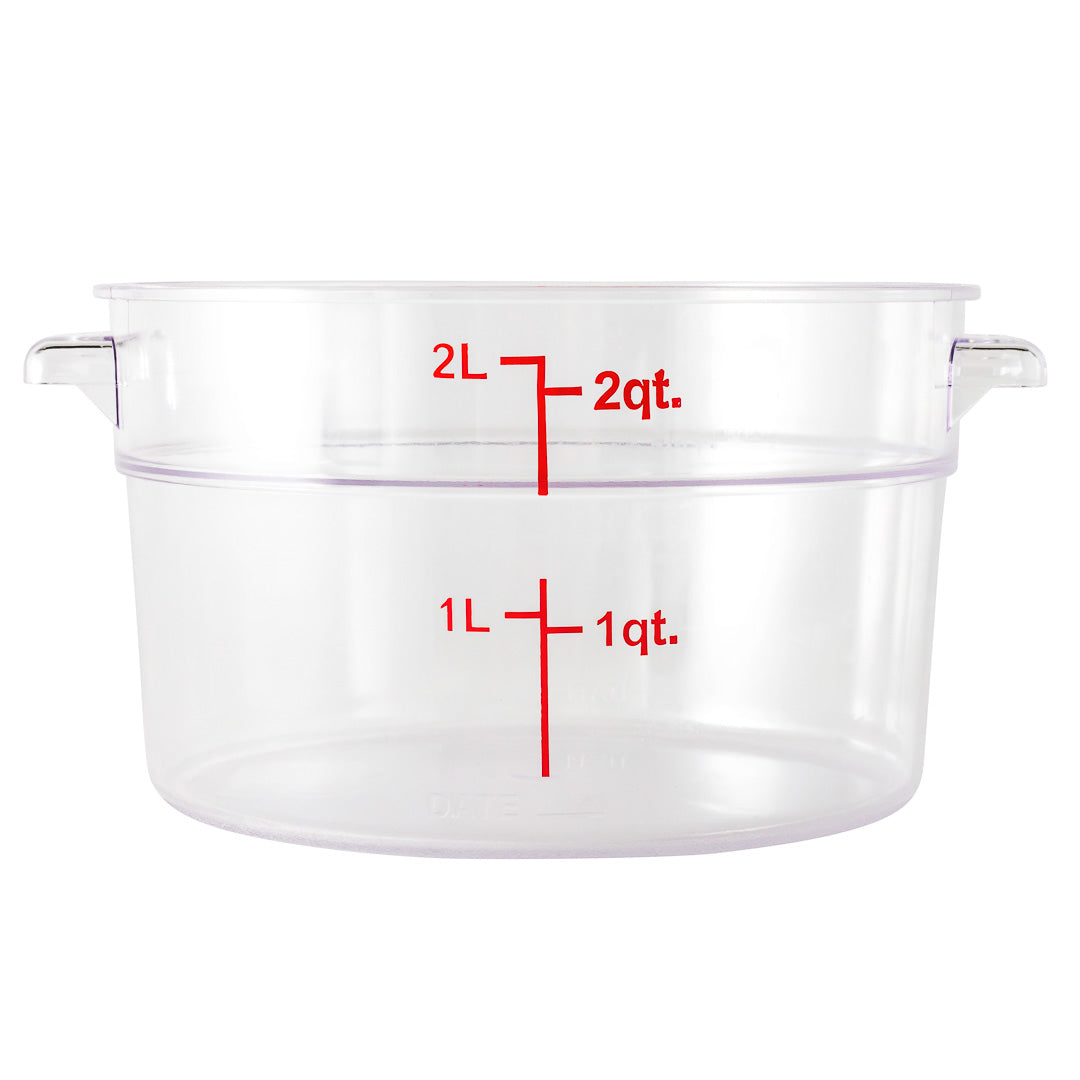 Met Lux 2 qt Round Clear Plastic Food Storage Container - with Red Volume Markers - 7" x 7" x 4 1/4" - 1 count box
