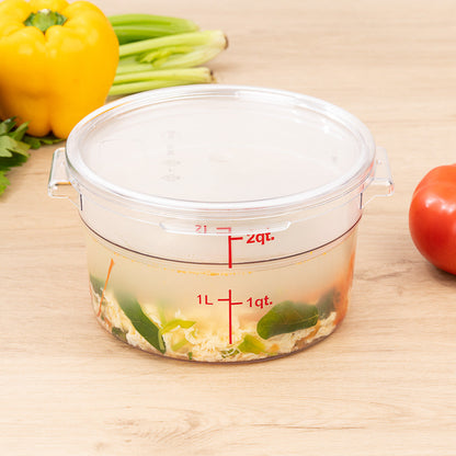 Met Lux 2 qt Round Clear Plastic Food Storage Container - with Red Volume Markers - 7" x 7" x 4 1/4" - 1 count box