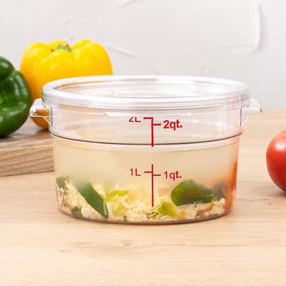 Met Lux 2 qt Round Clear Plastic Food Storage Container - with Red Volume Markers - 7" x 7" x 4 1/4" - 10 count box