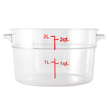 Met Lux 2 qt Round Clear Plastic Food Storage Container - with Red Volume Markers - 7" x 7" x 4 1/4" - 10 count box