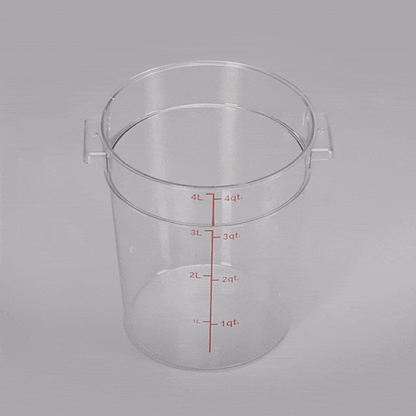 Met Lux 4 qt Round Clear Plastic Food Storage Container - with Red Volume Markers - 7" x 7" x 8 1/2" - 1 count box