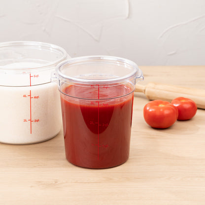 Met Lux 4 qt Round Clear Plastic Food Storage Container - with Red Volume Markers - 7" x 7" x 8 1/2" - 1 count box