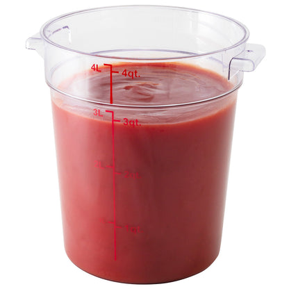 Met Lux 4 qt Round Clear Plastic Food Storage Container - with Red Volume Markers - 7" x 7" x 8 1/2" - 10 count box
