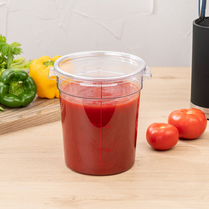 Met Lux 4 qt Round Clear Plastic Food Storage Container - with Red Volume Markers - 7" x 7" x 8 1/2" - 10 count box