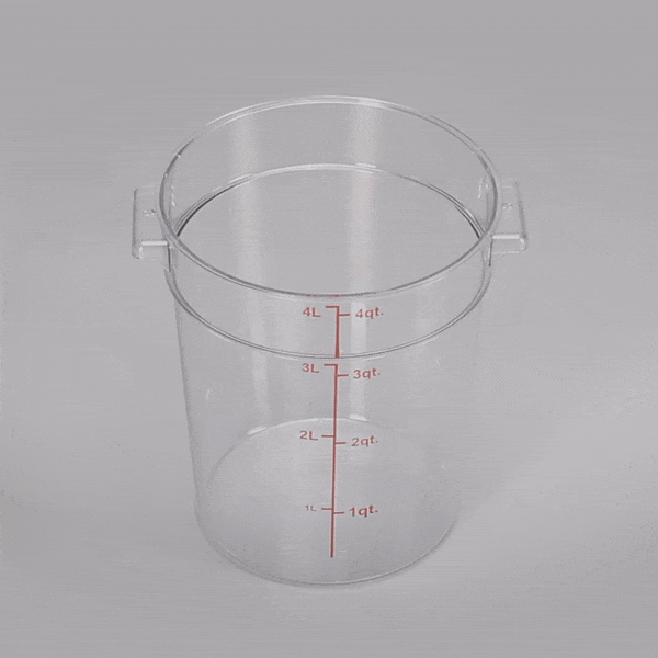 Met Lux 4 qt Round Clear Plastic Food Storage Container - with Red Volume Markers - 7" x 7" x 8 1/2" - 10 count box