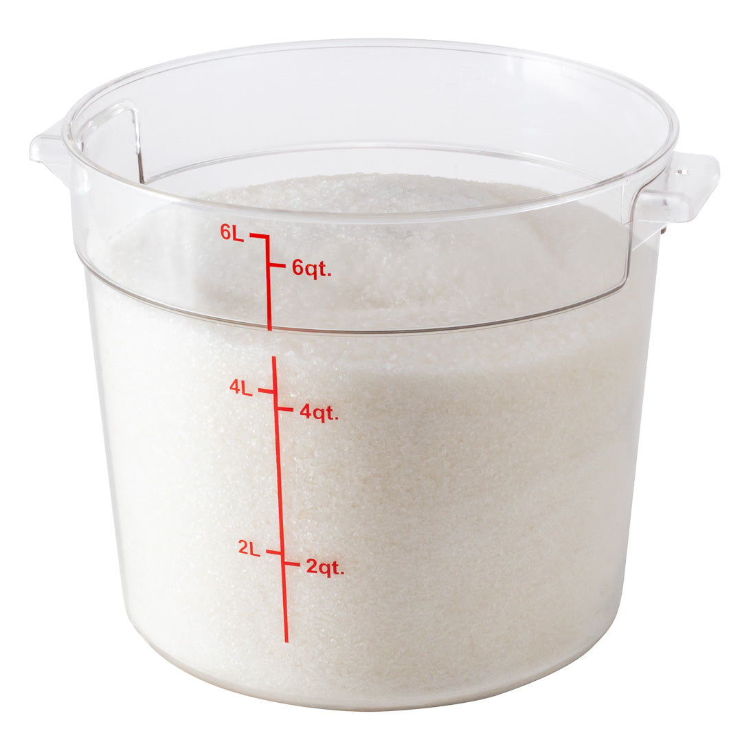 Met Lux 6 qt Round Clear Plastic Food Storage Container - with Red Volume Markers - 8 3/4" x 8 3/4" x 7 3/4" - 1 count box