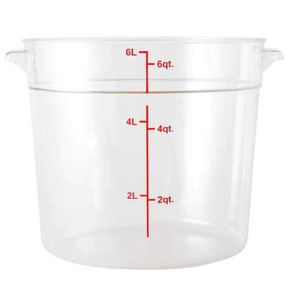 Met Lux 6 qt Round Clear Plastic Food Storage Container - with Red Volume Markers - 8 3/4" x 8 3/4" x 7 3/4" - 1 count box