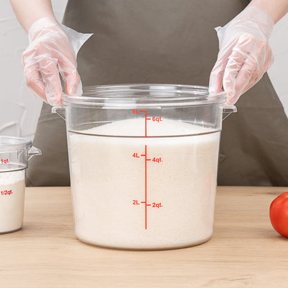 Met Lux 6 qt Round Clear Plastic Food Storage Container - with Red Volume Markers - 8 3/4" x 8 3/4" x 7 3/4" - 1 count box