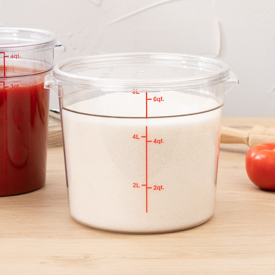 Met Lux 6 qt Round Clear Plastic Food Storage Container - with Red Volume Markers - 8 3/4" x 8 3/4" x 7 3/4" - 1 count box