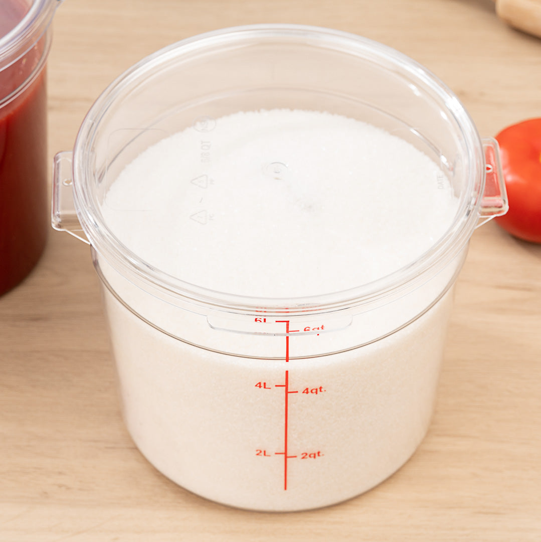 Met Lux 6 qt Round Clear Plastic Food Storage Container - with Red Volume Markers - 8 3/4" x 8 3/4" x 7 3/4" - 1 count box