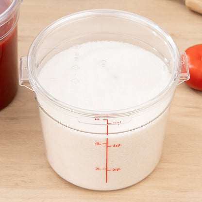 Met Lux 6 qt Round Clear Plastic Food Storage Container - with Red Volume Markers - 8 3/4" x 8 3/4" x 7 3/4" - 1 count box
