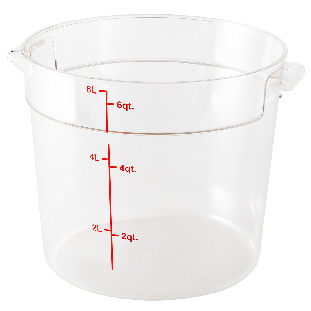Met Lux 6 qt Round Clear Plastic Food Storage Container - with Red Volume Markers - 8 3/4" x 8 3/4" x 7 3/4" - 10 count box