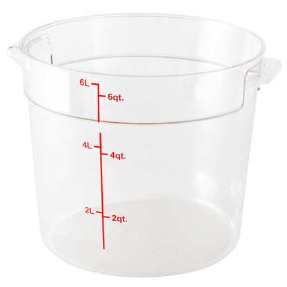 Met Lux 6 qt Round Clear Plastic Food Storage Container - with Red Volume Markers - 8 3/4" x 8 3/4" x 7 3/4" - 10 count box