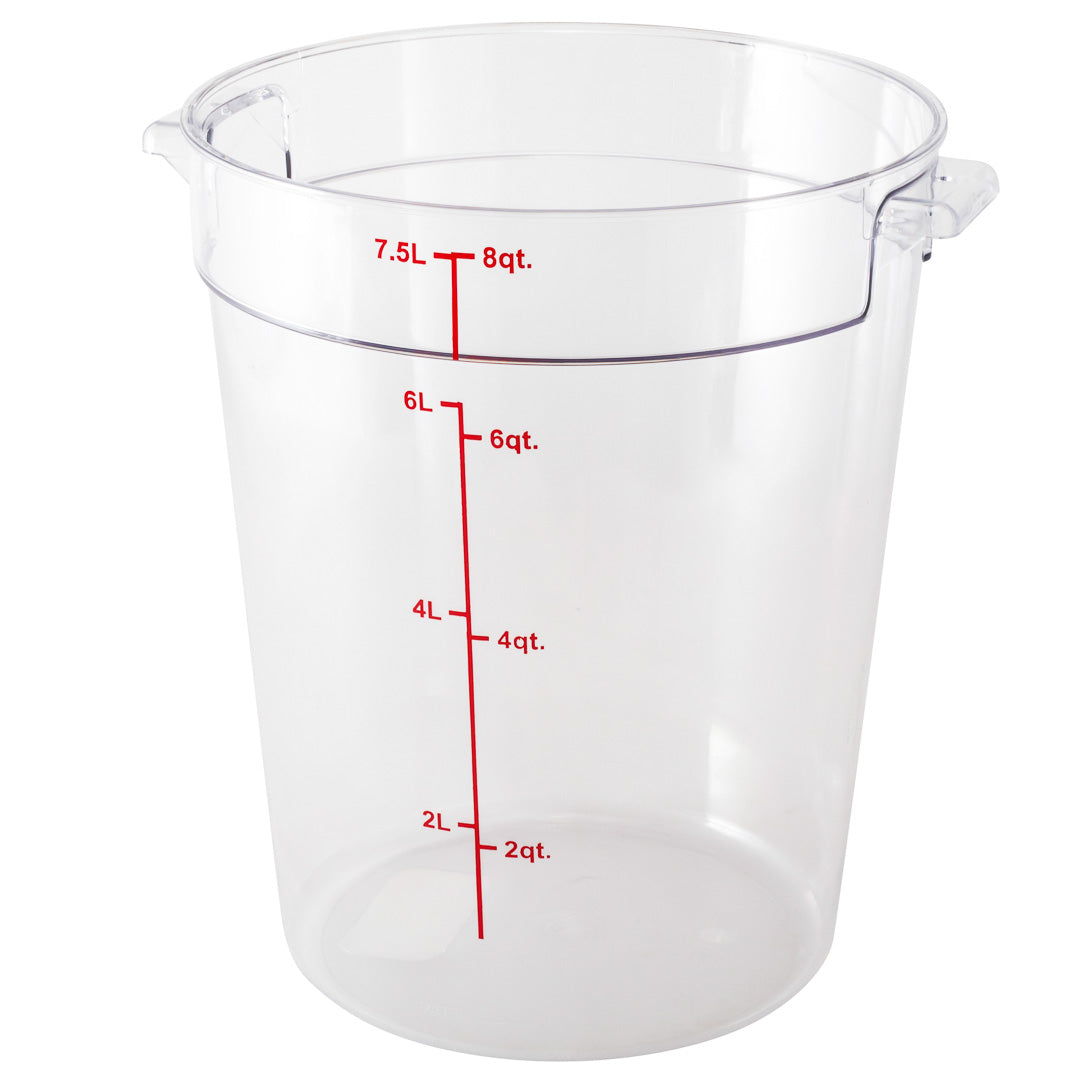 Met Lux 8 qt Round Clear Plastic Food Storage Container - with Red Volume Markers - 8 3/4" x 8 3/4" x 10 1/2" - 10 count box
