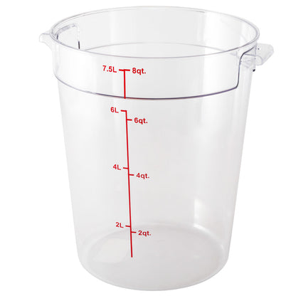 Met Lux 8 qt Round Clear Plastic Food Storage Container - with Red Volume Markers - 8 3/4" x 8 3/4" x 10 1/2" - 10 count box