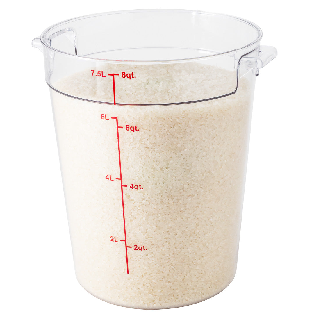 Met Lux 8 qt Round Clear Plastic Food Storage Container - with Red Volume Markers - 8 3/4" x 8 3/4" x 10 1/2" - 10 count box