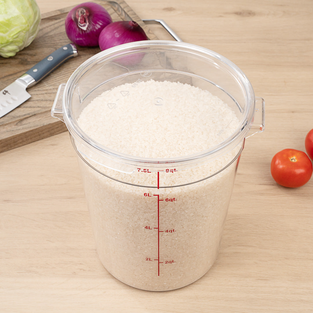 Met Lux 8 qt Round Clear Plastic Food Storage Container - with Red Volume Markers - 8 3/4" x 8 3/4" x 10 1/2" - 10 count box