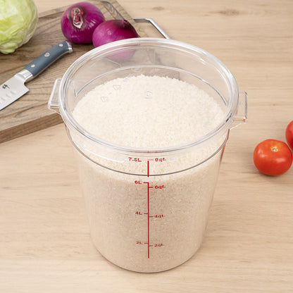 Met Lux 8 qt Round Clear Plastic Food Storage Container - with Red Volume Markers - 8 3/4" x 8 3/4" x 10 1/2" - 10 count box