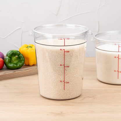 Met Lux 8 qt Round Clear Plastic Food Storage Container - with Red Volume Markers - 8 3/4" x 8 3/4" x 10 1/2" - 10 count box
